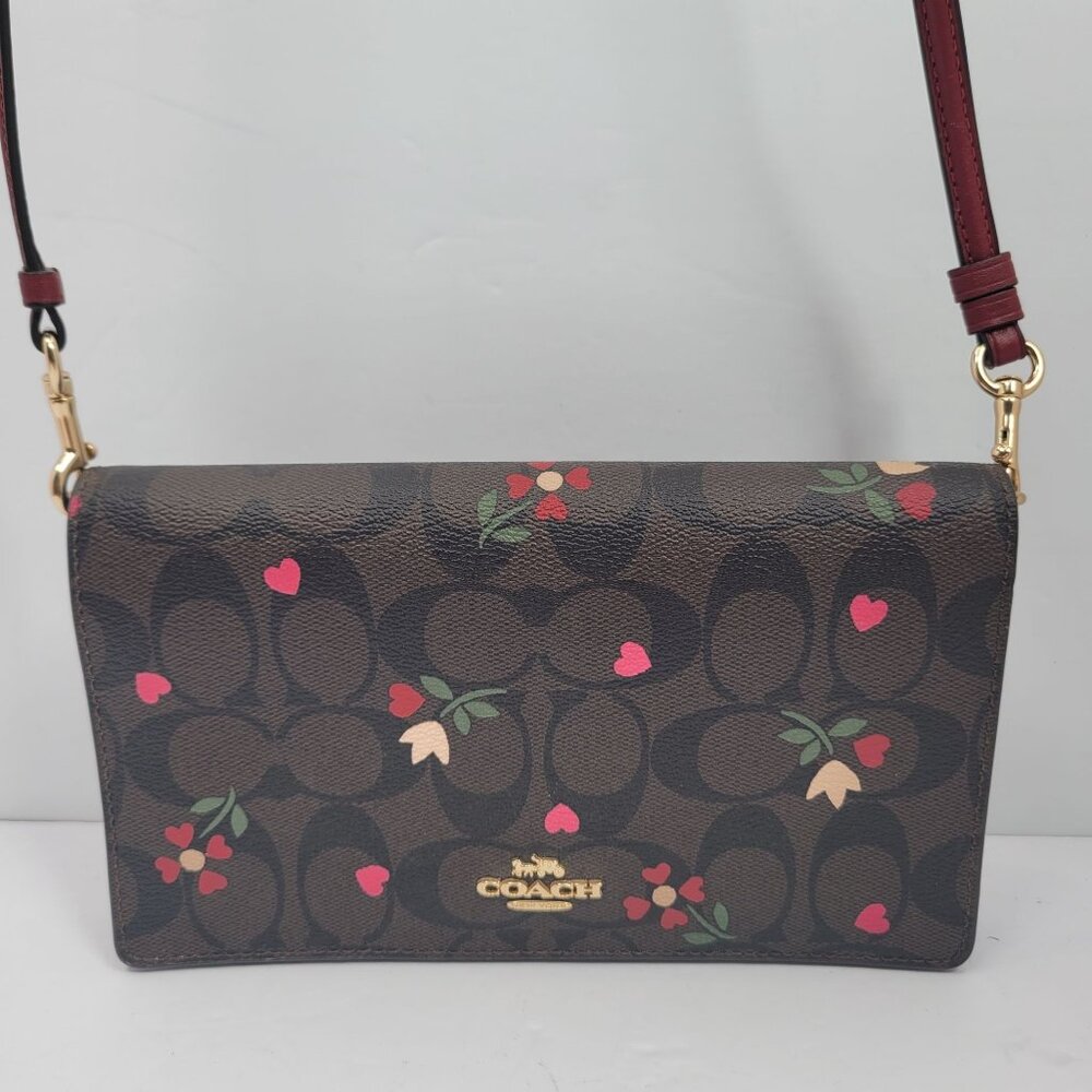 Coach Anna Foldover Clutch in Signature Canvas with Heart Petal Crossbody Bag